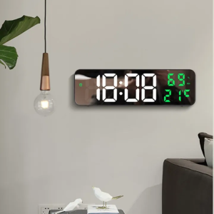 9-Inch Large Digital Wall Clock – LED Alarm Clock with Temperature, Humidity & Night Mode (USB Plug-in)