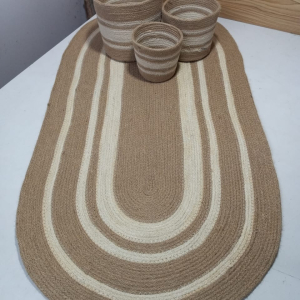 Oval Jute Mat & 3-Piece Basket Set