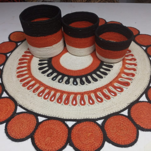 3ft Floor Jute Mat / Rugs + 3-Piece Basket Set – 4 Pieces