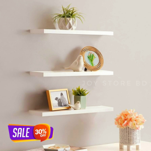 Wooden Floating Wall Shelf | Wall Mount | Wall Rack | Wall Bracket for Home and Office Decor | Big Mounted Cabinets (Large, Set of 3, White)
