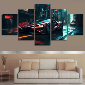 5-Pcs Wall Canvas Art Set – Car Poster Edition | Ready to Hang for Living Room & Bedroom