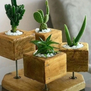 Small Simple Wooden Flower Pot (4 Pcs Set)