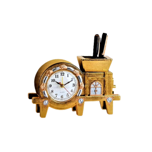 Brass Desk Clock & Pen Holder