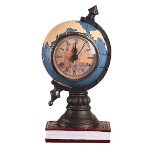 Holiday Decorative Silver & Gold Wooden Resin Globe with Bell Figurine