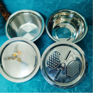4-in-1 Multifunctional Stainless Steel Basin with Vegetable Cutter & Drain Basket