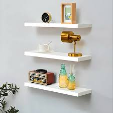 Large Wooden Floating Wall Shelf – Set of 3 (White)